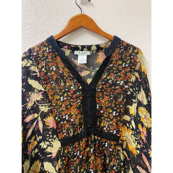 ulla popken black floral bohemian crochet kaftan top size L - Picture 7 of 7